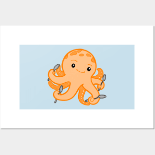 Spoonie Octopus (Orange) Posters and Art